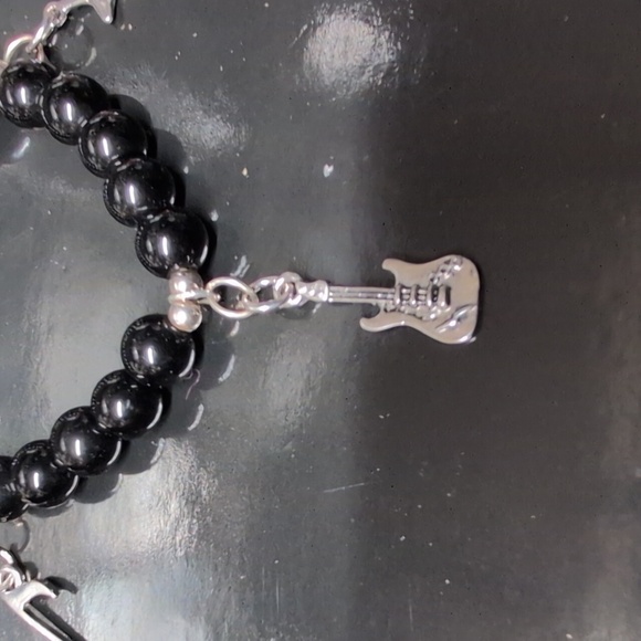 Black and Gray Beaded Rock And Roll Bracelet with Charms - Picture 2 of 4